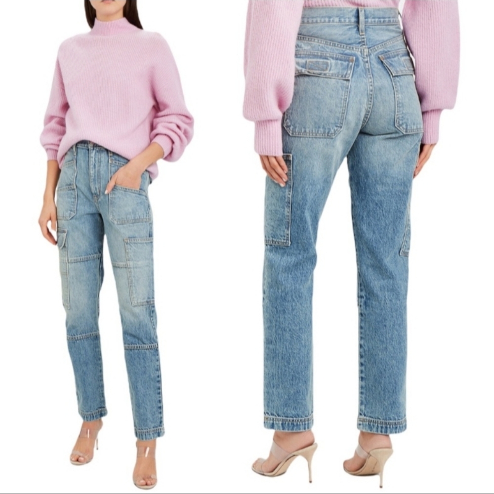 SLVRLAKE Savior High Rise Cargo Blue Jeans, Size 25